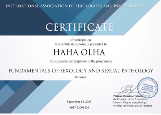 Certificate: Fundamentals of Sexology and Sexual Pathology