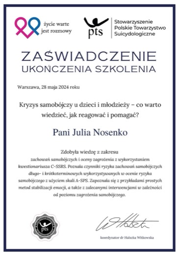 Zaświadczenie PTS: kryzys samobójczy