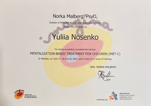 Certificate: Mentalization-Based Treatment for Children (MBT-C)